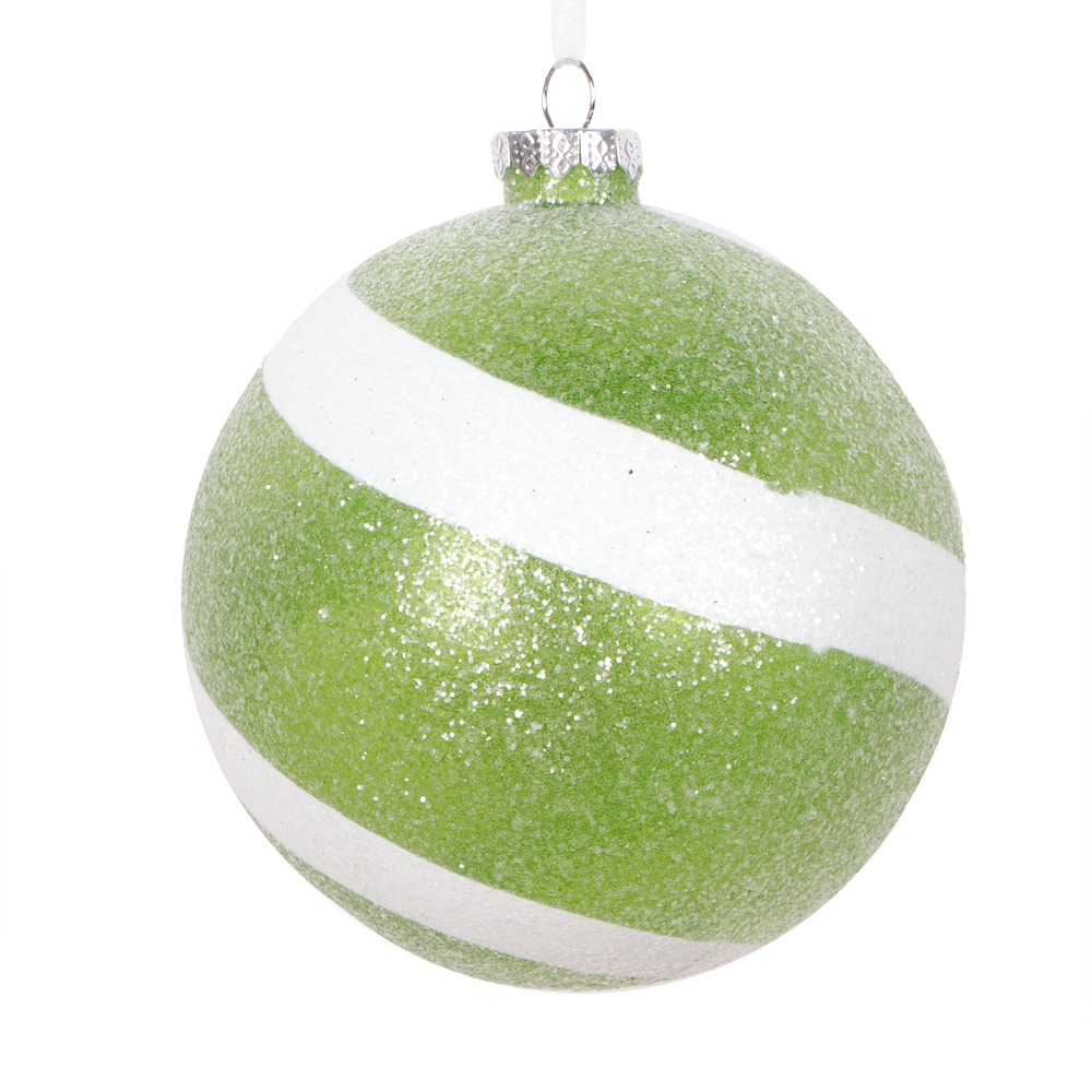 4.75 in. Sugar Glitter Ball Ornament, Lime & White - 3 per Bag