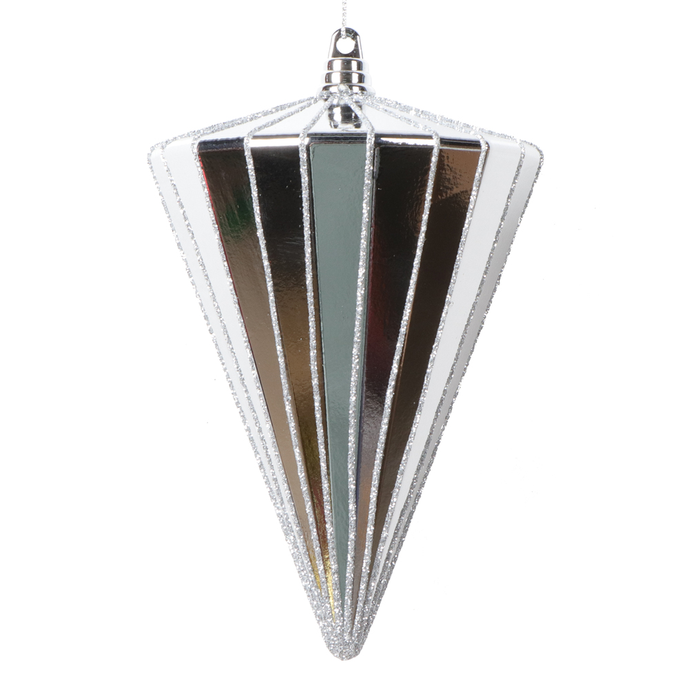 6 in. Shiny Cone Ornament, Silver - 3 per bag