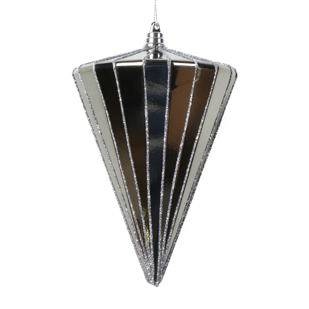 6 in. Shiny Cone Ornament, Pewter - 3 per bag