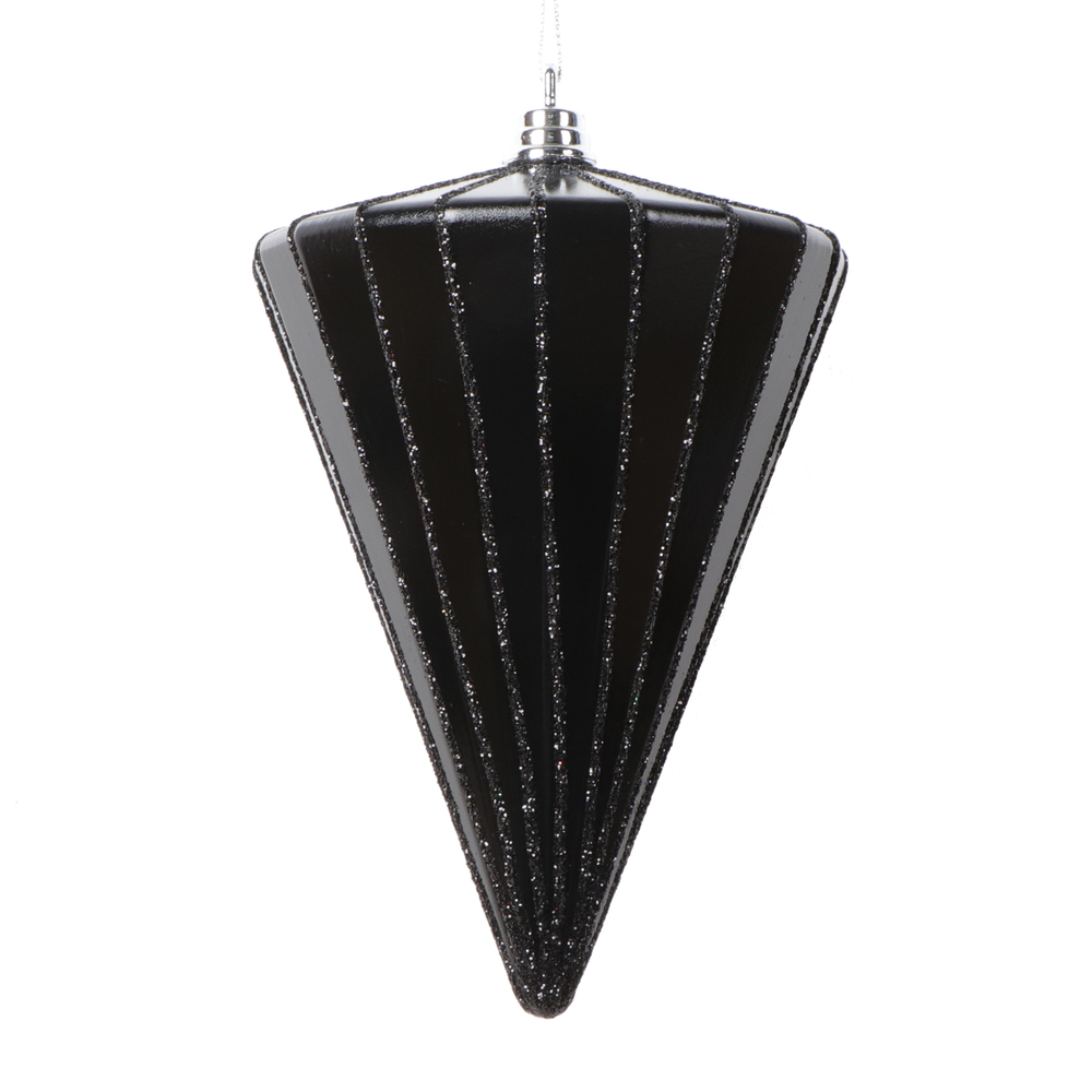 6 in. Shiny Cone Ornament, Black - 3 per bag