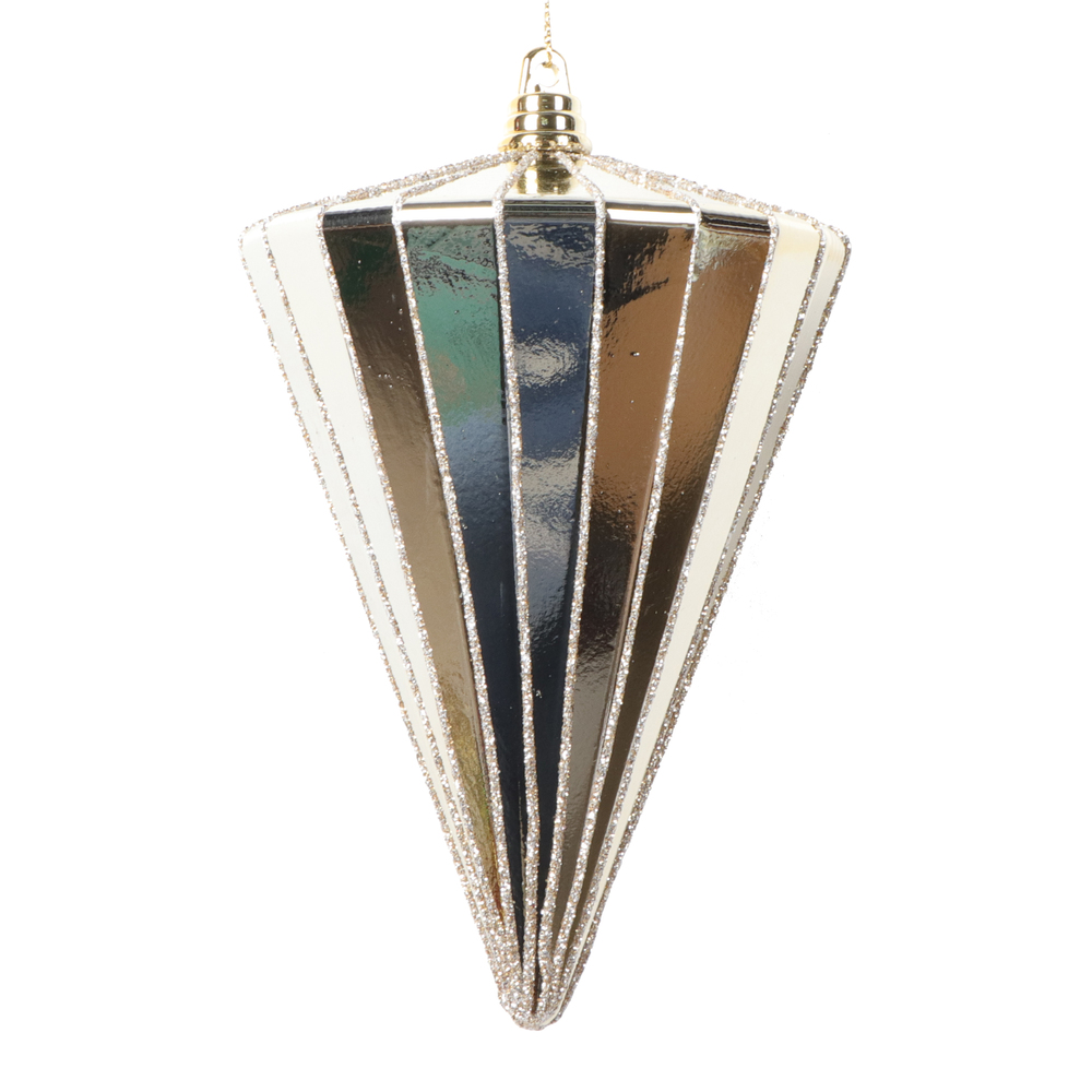 6 in. Shiny Cone Ornament, Champagne - 3 per bag