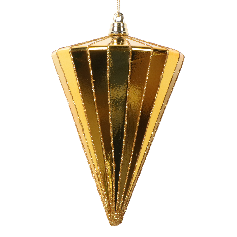 MT224130 6 in. Shiny Cone Ornament, Antique Gold - 3 per bg