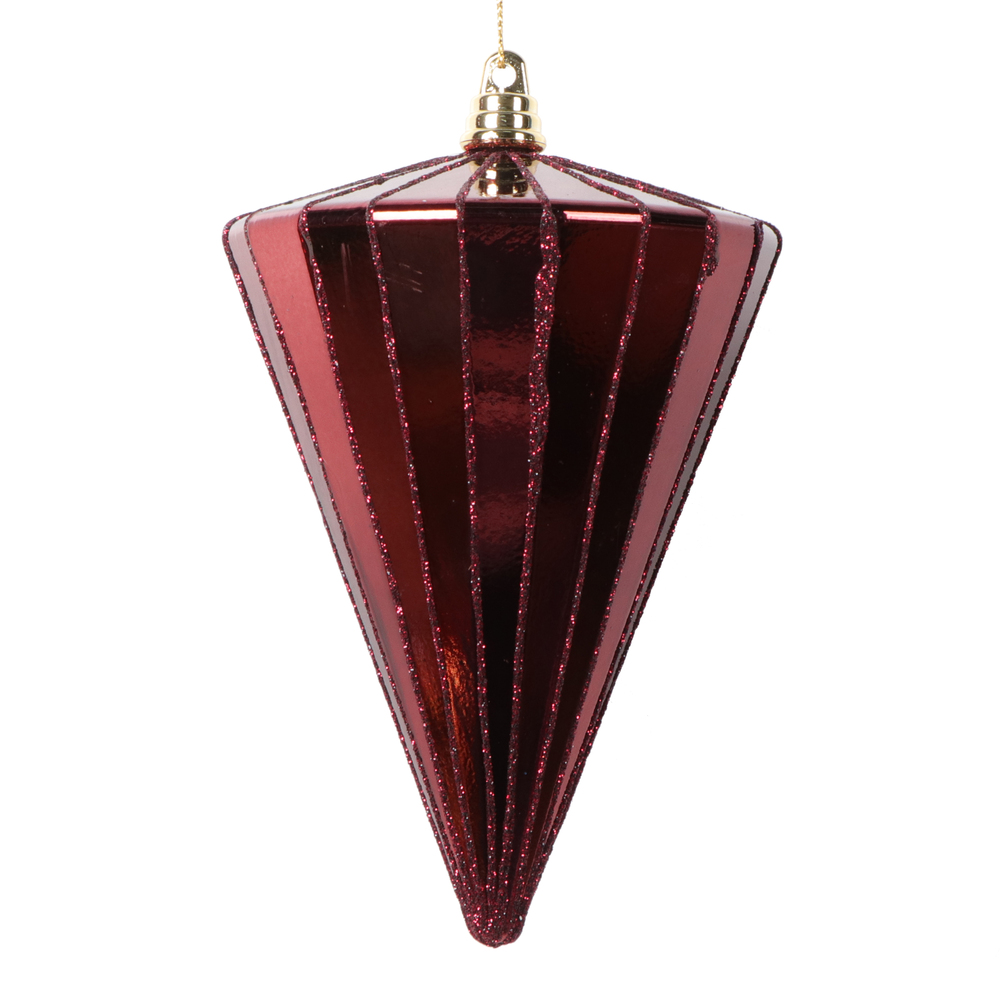 6 in. Shiny Cone Ornament, Burgundy - 3 per bag