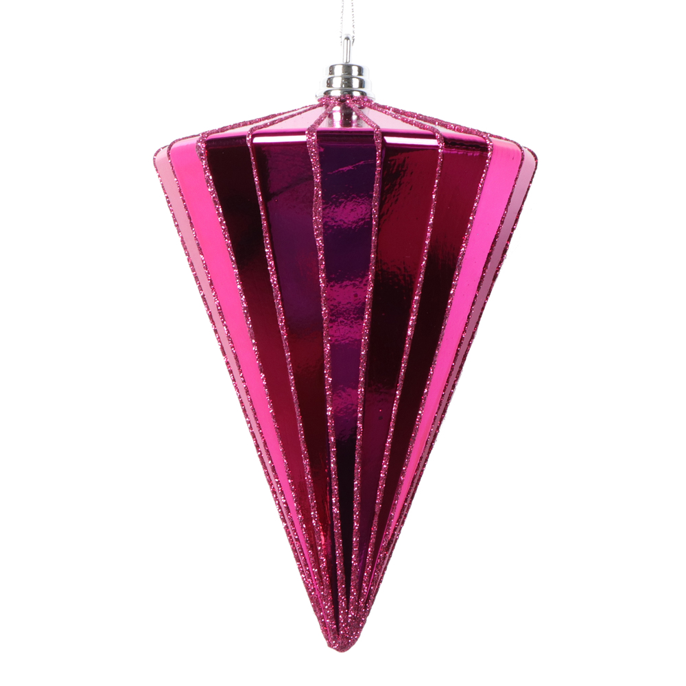6 in. Shiny Cone Ornament, Fuchsia - 3 per bag