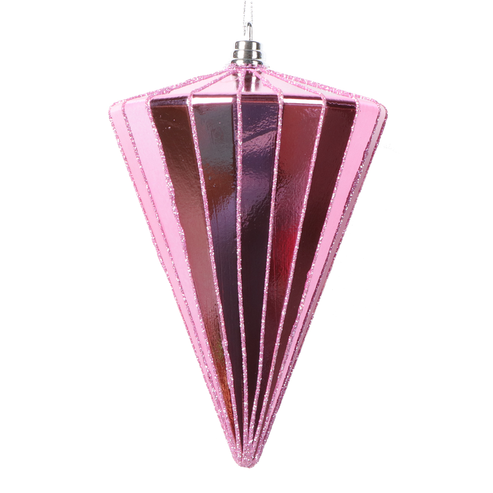 6 in. Shiny Cone Ornament, Pink - 3 per bag