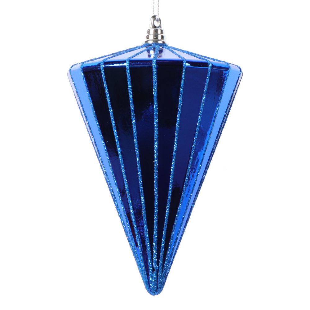 6 in. Shiny Cone Ornament, Blue - 3 per bag