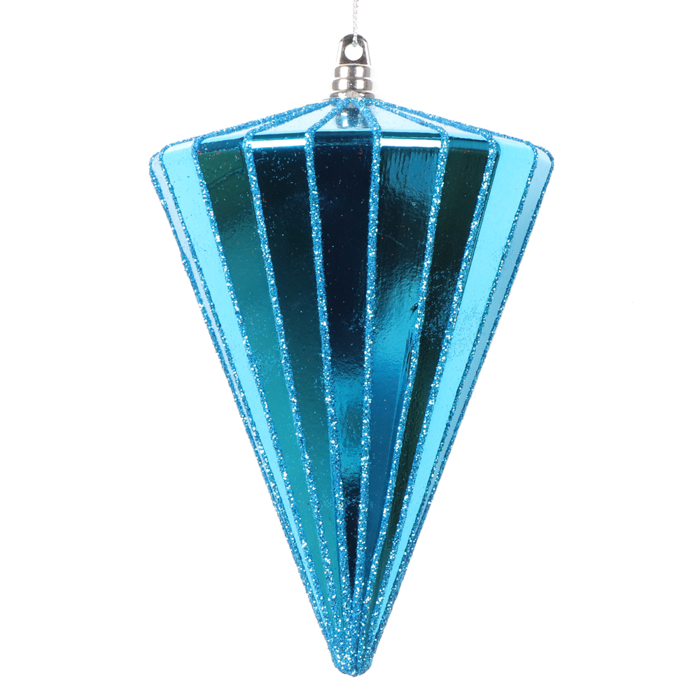 6 in. Shiny Cone Ornament, Turquoise - 3 per bag