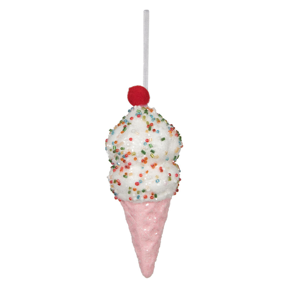 5.75 in. Ice Cream Cone Ornament, Pink - 3 per Bag