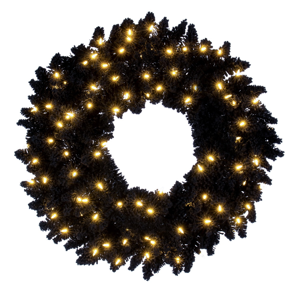 24 in. Flocked Fir DuraLit 50 Warm White Light Garland, Black