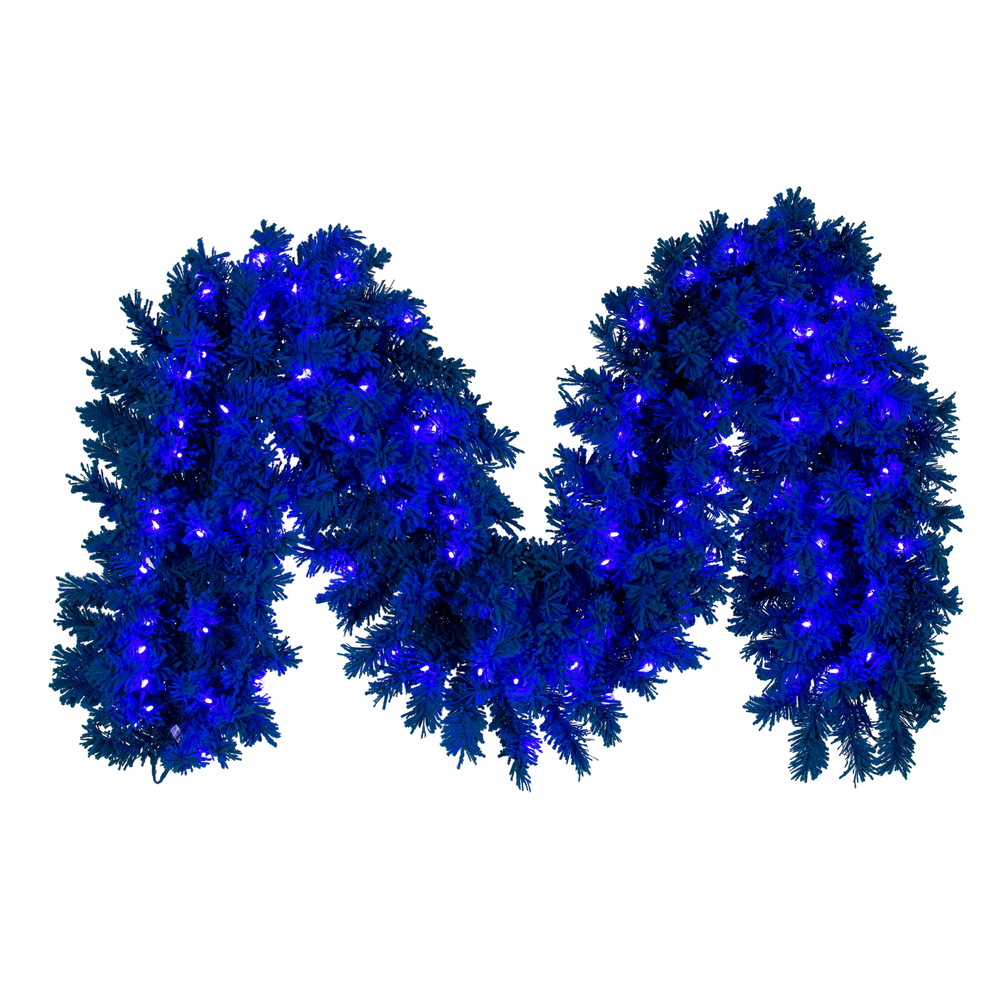 9 ft. x 14 in. Flocked DuraLit 100 Lights Garland, Turquoise