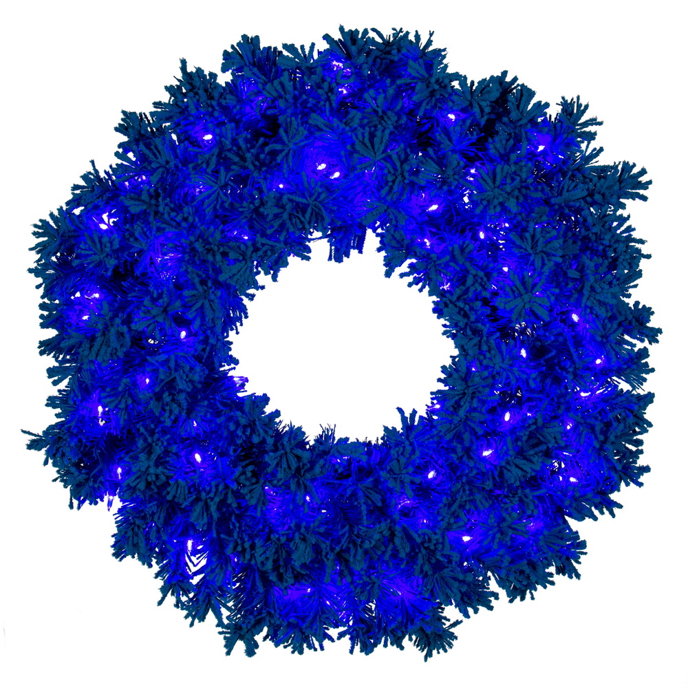 24 in. Flocked DuraLit 50 Lights Wreath, Turquoise