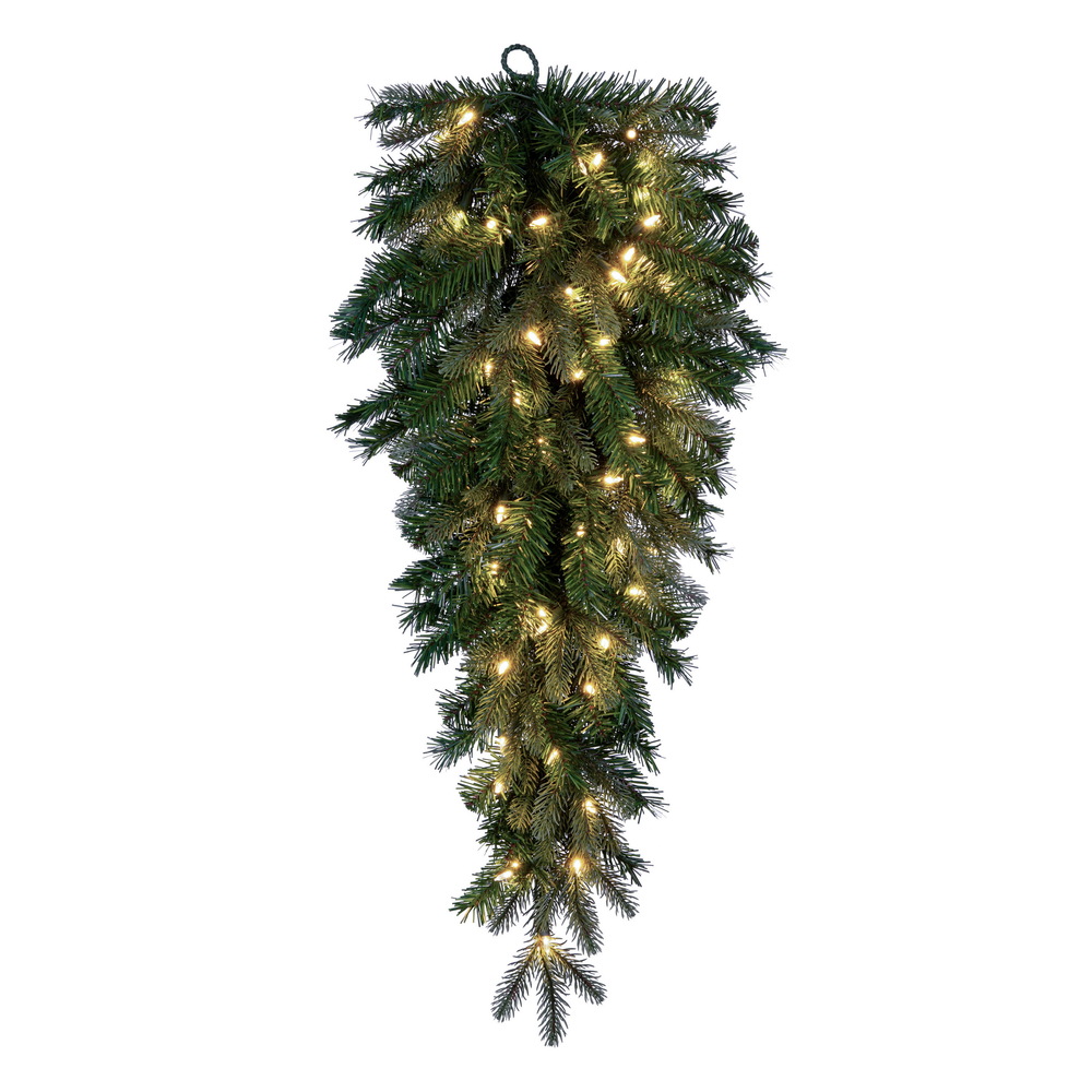 36 in. Douglas Fir DuraLit 50 Warm White Teardrop, Green