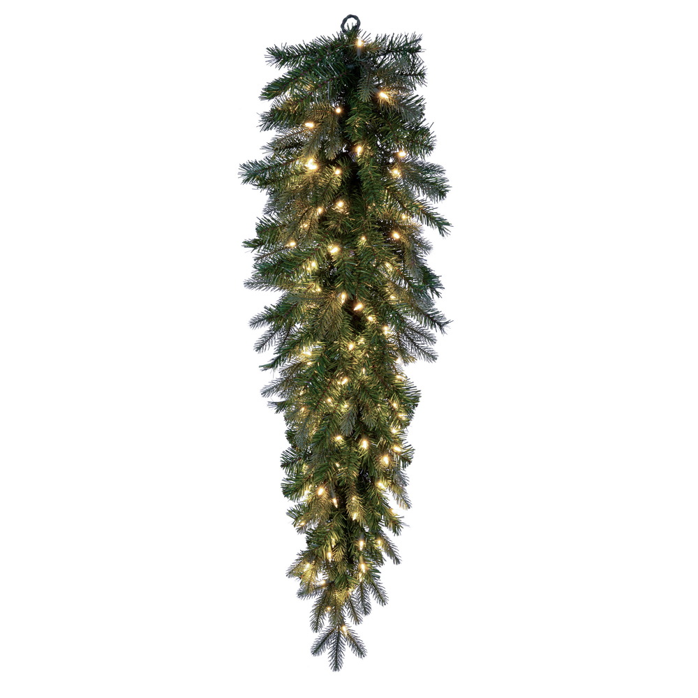 48 in. Douglas Fir DuraLit 100 Warm White Teardrop, Green