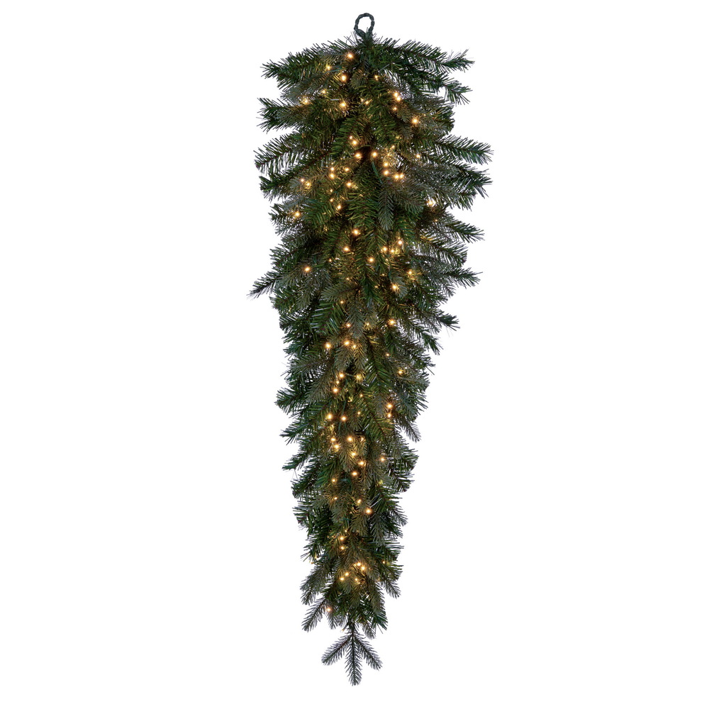 48 in. Douglas Fir 3 mm 200 Warm White Teardrop, Green