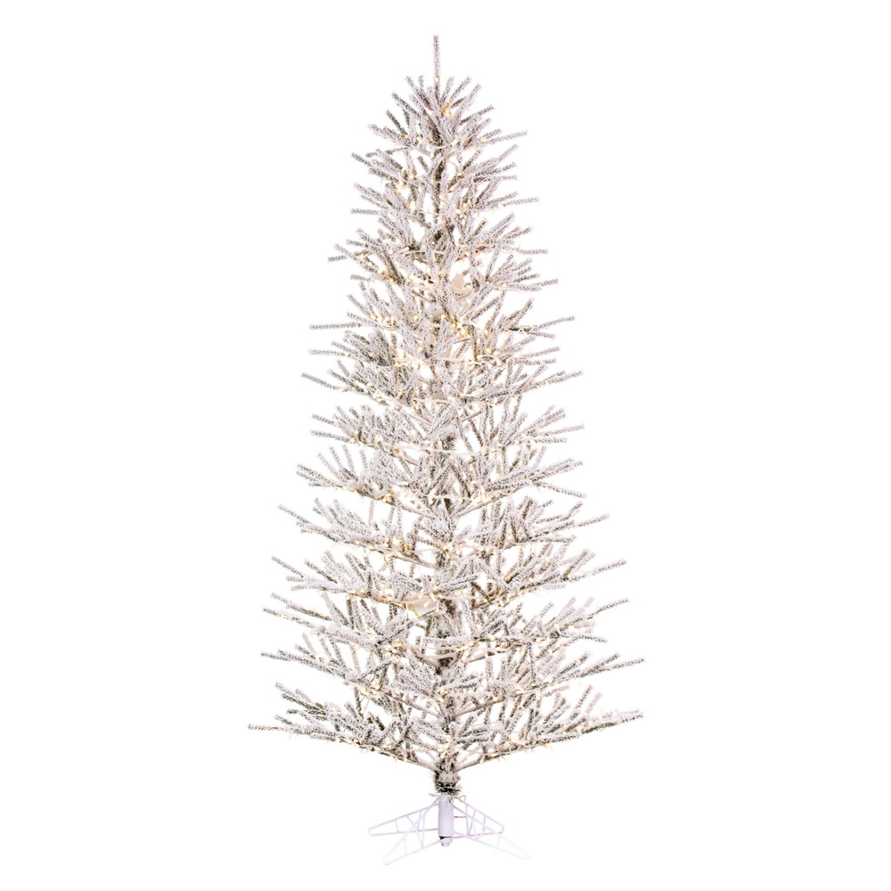 Picture of Vickerman K226076LED 7.5 ft. x 46 in. Flocked Slim Pistol 3 mm 1400 Warm White Artificial Christmas Tree, White