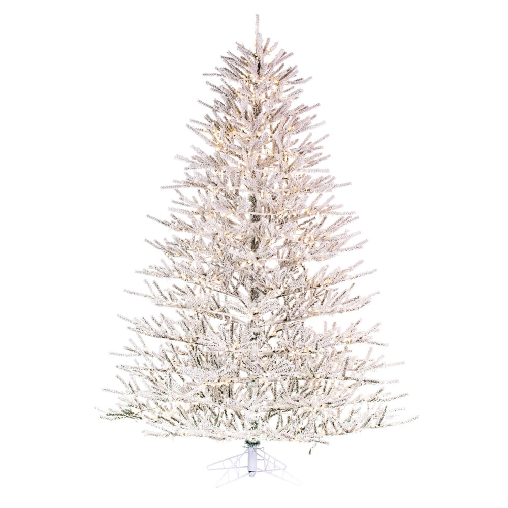 Picture of Vickerman K226156LED 5.5 ft. x 52 in. Flocked Pistol Pine White Artificial Pre-lit Christmas Tree with 3 mm Warm White LED Lights