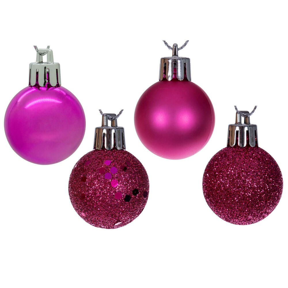 1 in. 4-Finish Plastic Ball Ornament Assortment, Hot Pink - 36 per Set