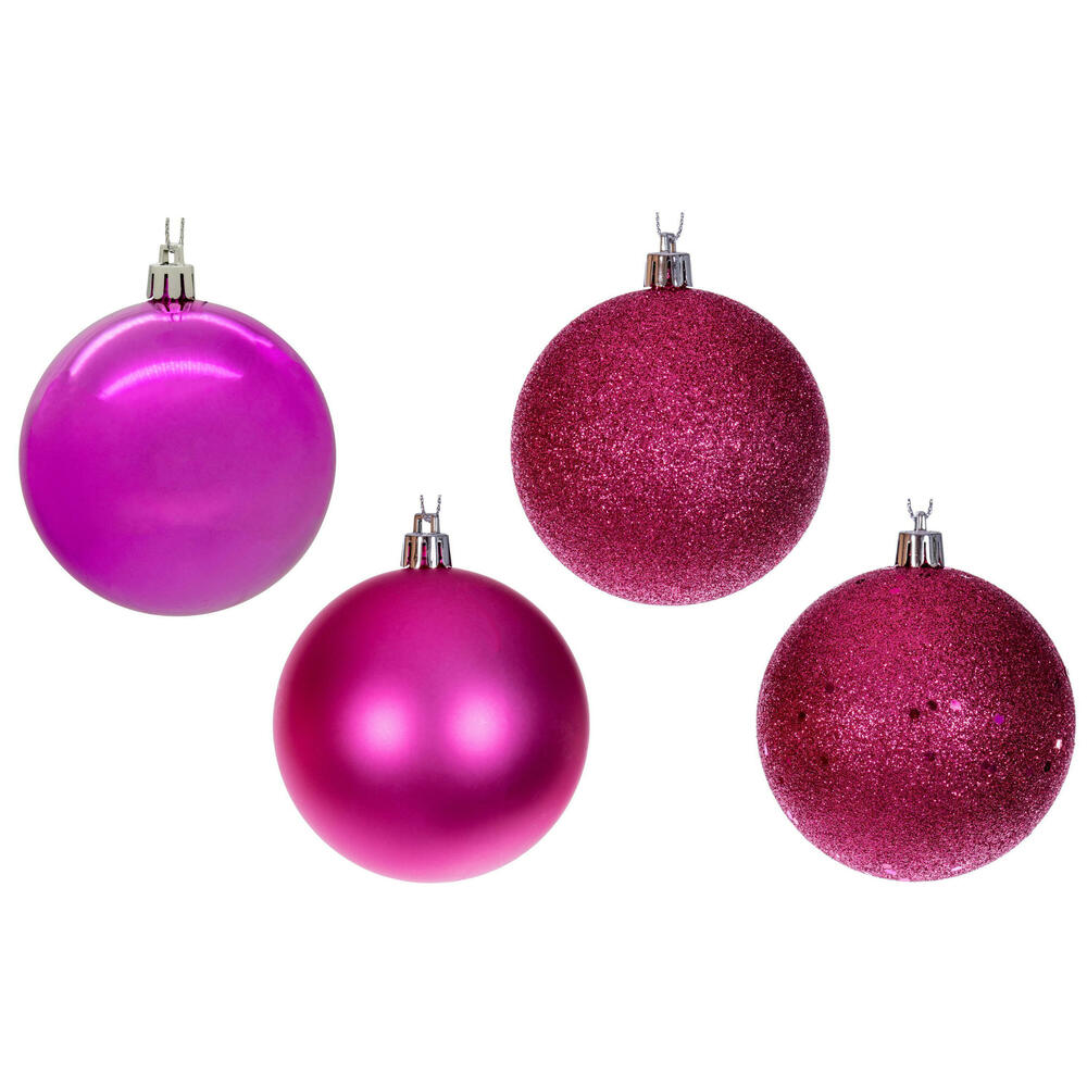 N590859 3 in. 4 Finish Assortment Ornament, Hot Pink - 16 per Box