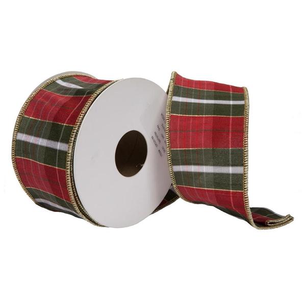 Picture of Vickerman QR220268 4 in. x 10 Yard Grey Dupion Plaid Ribbon