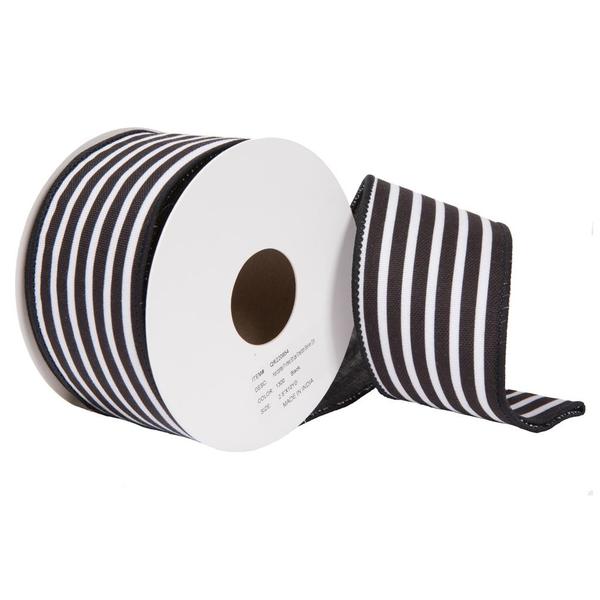 QR220954 2.5 in. x 10 Yard Black Horizontal Printed Stripe Sheldon Belver Double Ribbon