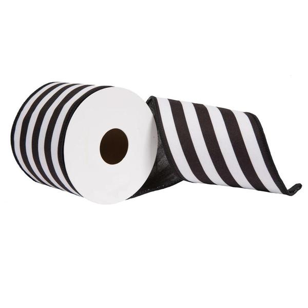 2.5 in. x 10 Yard Black Horizontal Printed Stripe Sheldon Belver Double Ribbon