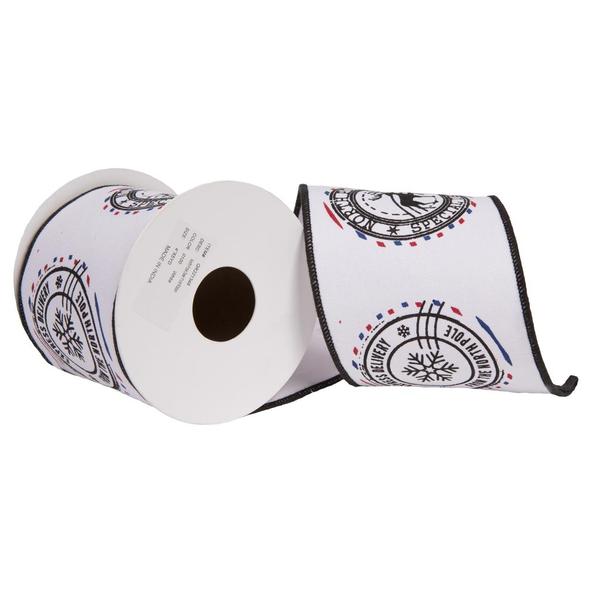 4 in. x 5 Yard White North Pole Deer Print Ribbon