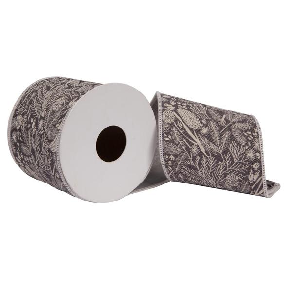 4 in. x 5 Yard Grey Jairo Jacquard Double Fused Lining Ribbon