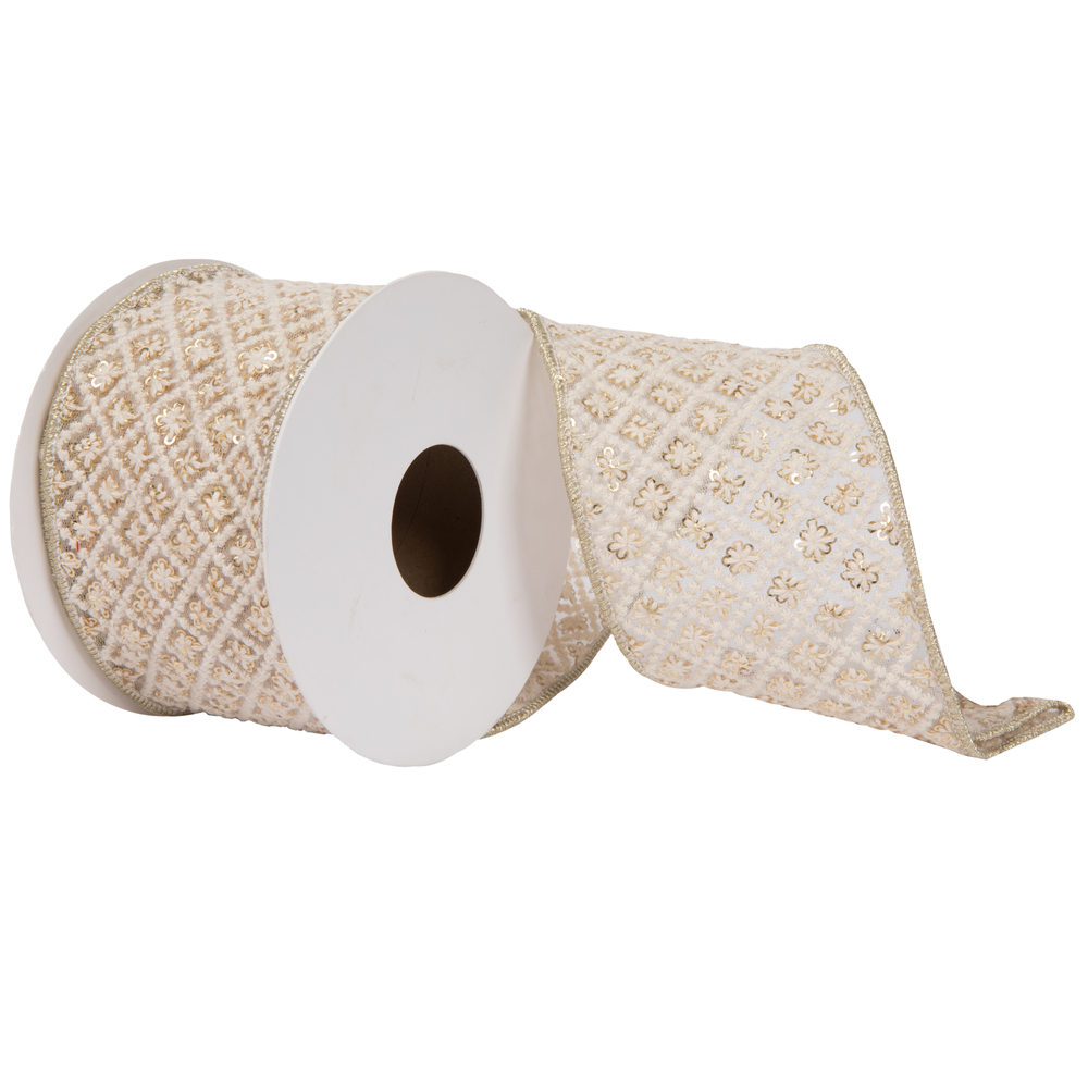 QR223318 4 in. x 5 Yard Ivory Square Trim Ribbon