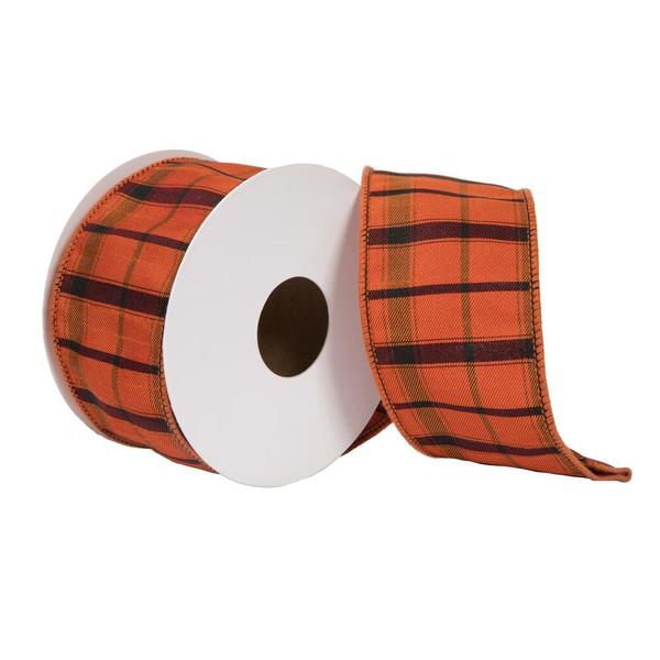 2.5 in. x 10 Yard Orange Dupion Plaid Ribbon