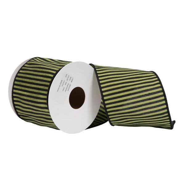 QR224204 4 in. x 10 Yard Green Halloween Stripe Ribbon