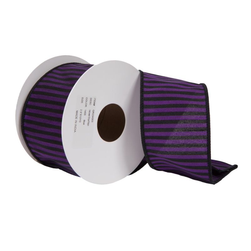 QR224303 2.5 in. x 10 Yard Blue Halloween Stripe Ribbon