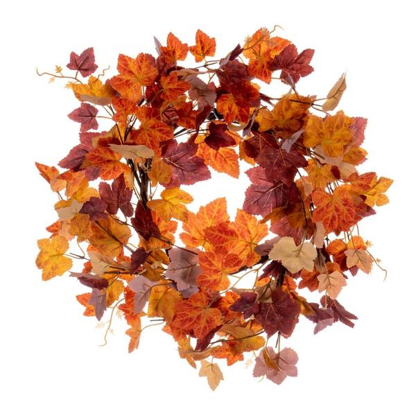16 in. Orange Fall Maple Leaf Candle Ring Wreath