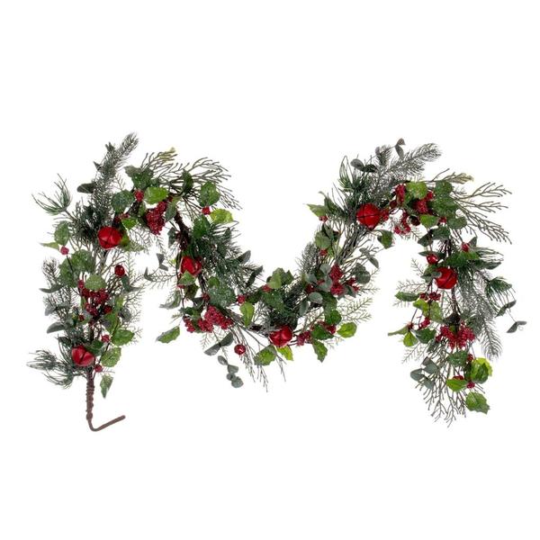 5 ft. Green Holly Pine & Red Jingle Bell Garland
