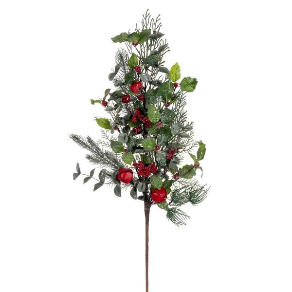 29 in. Green Holly Pine & Red Jingle Bell Spray