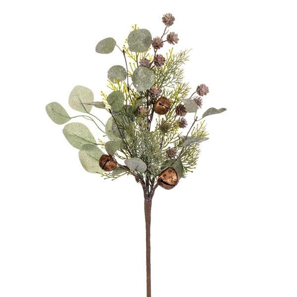 20 in. Winter Cedar, Pinecone, Eucalyptus & Brown Jingle Bell Spray