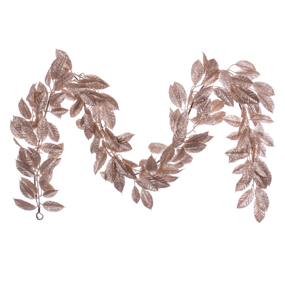 6 ft. Gardenia Glitter Garland, Cafe Latte