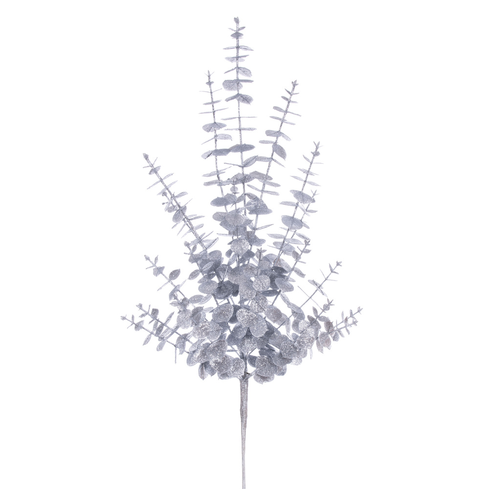 28 in. Eucalyptus Glitter Spray - Silver - Pack of 2