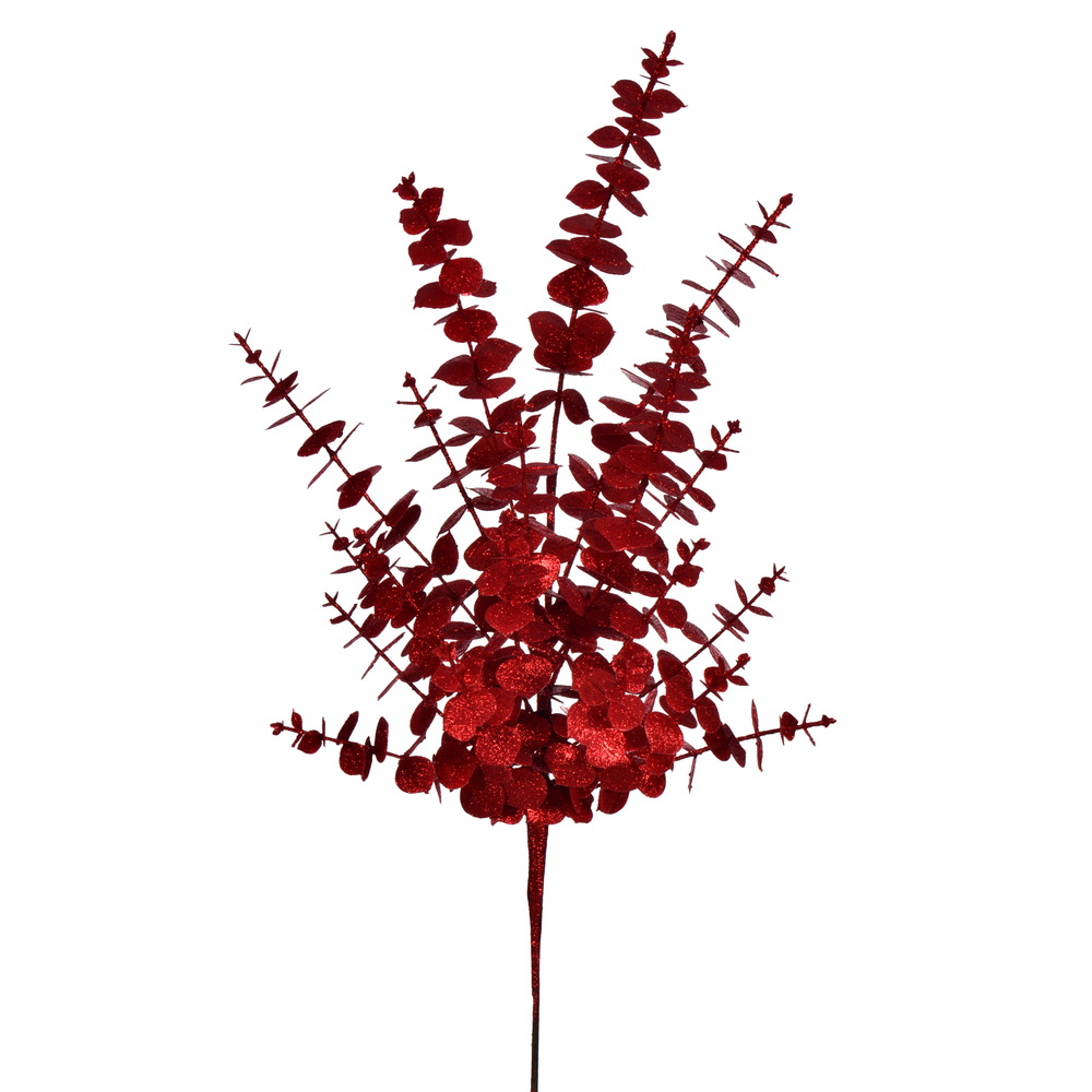 28 in. Eucalyptus Glitter Spray - Red - Pack of 2