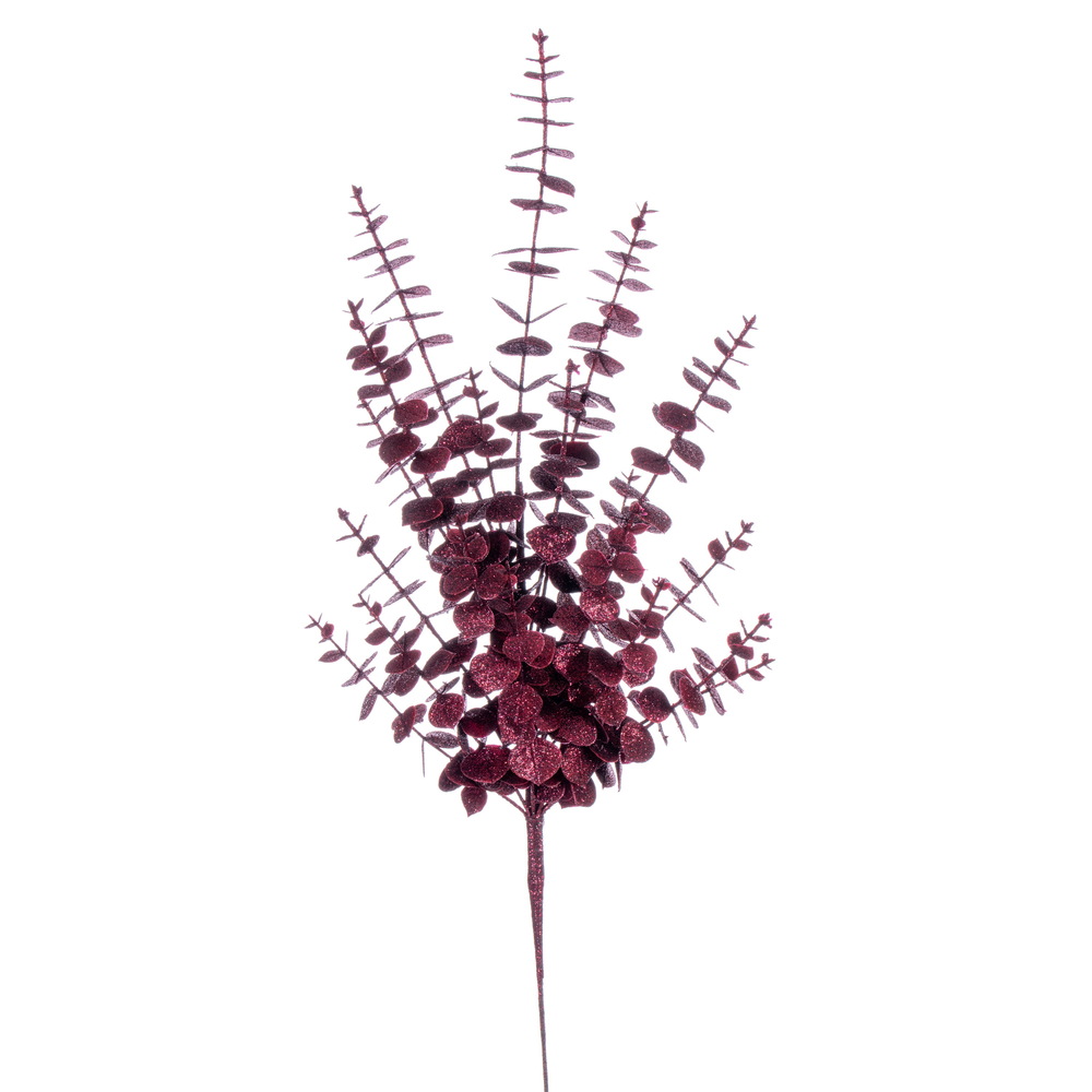 28 in. Eucalyptus Glitter Spray - Burgundy - Pack of 2