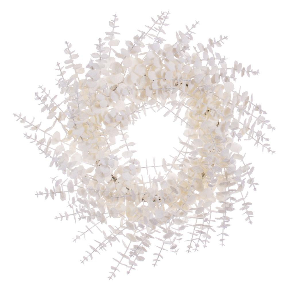 24 in. Eucalyptus Snowy Wreath, White