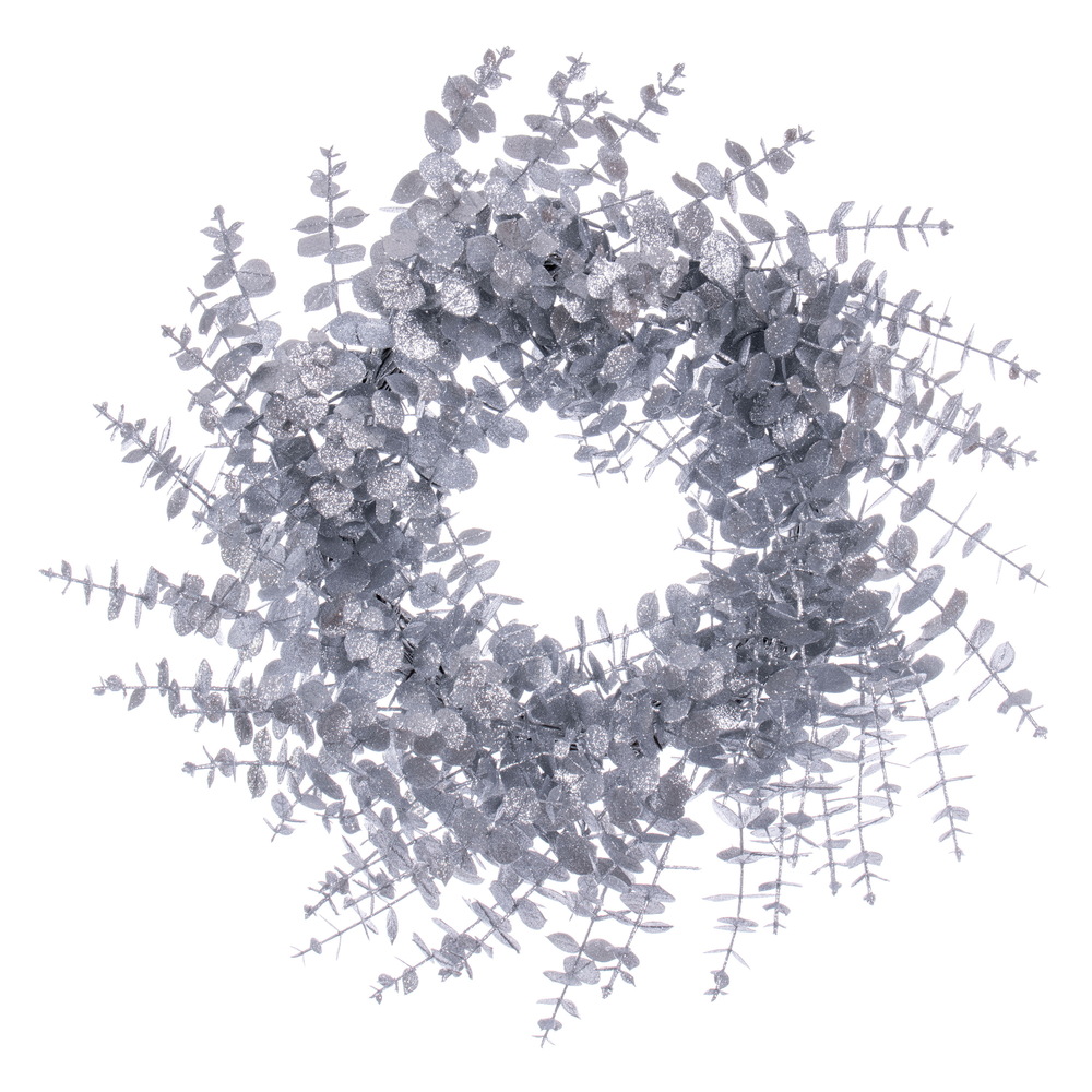 24 in. Eucalyptus Glitter Wreath, Silver