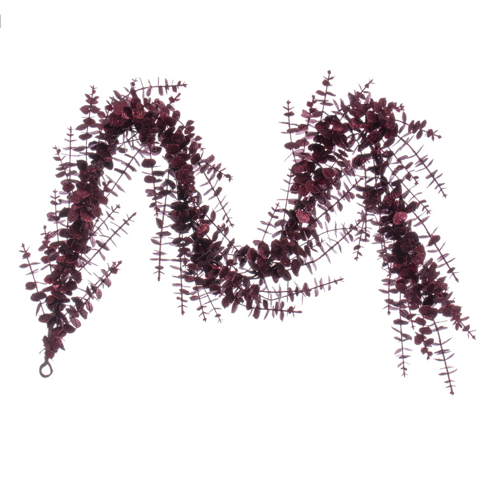 6 in. Eucalyptus Glitter Garland, Burgundy