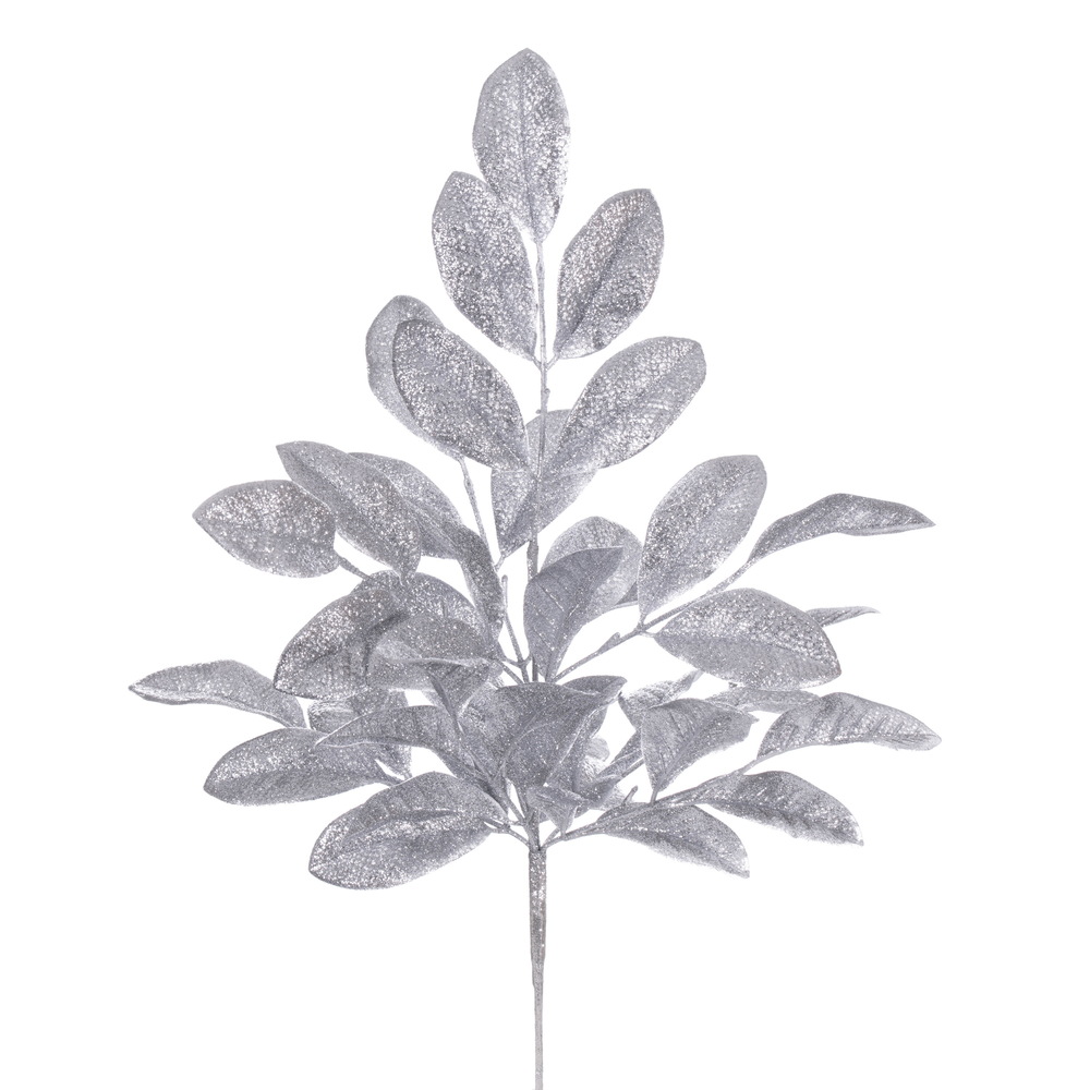 25 in. Apple Leaf Glitter Bush - Silver - Pack of 2