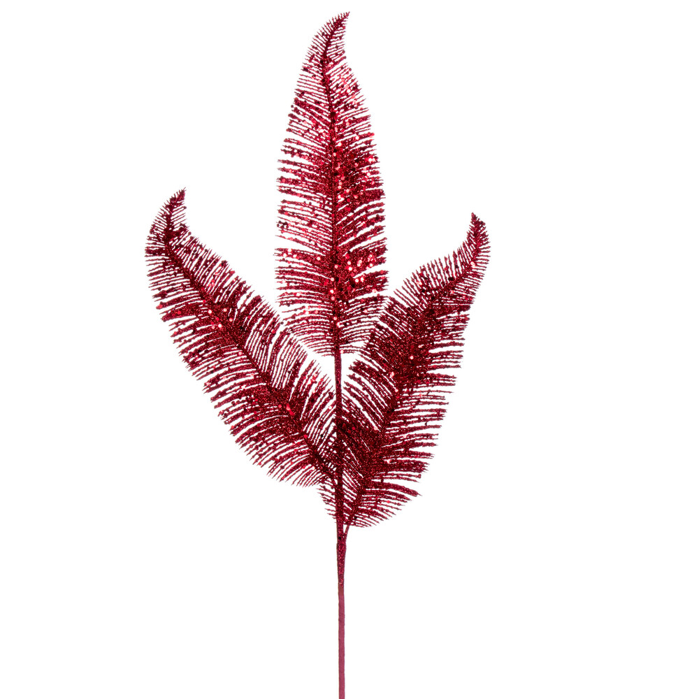 24.5 in. Feather Fern Glitter Spray, Burgundy - 6 per Bag -  Drop Ship Baskets, GI3903387