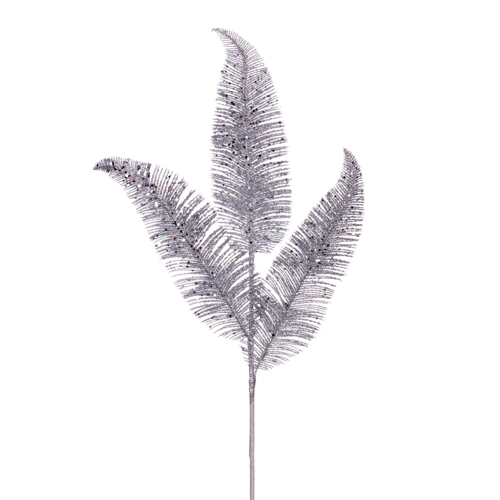 24.5 in. Feather Fern Glitter Spray, Silver - 6 per Bag -  Drop Ship Baskets, GI3256448