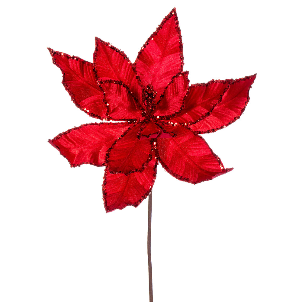 RG221303 24 in. Velvet Sequin Trim Poinsettia Spray, Red - 3 per Bag
