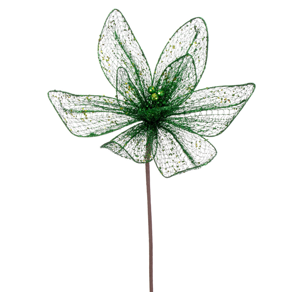 24 in. Mesh Glitter Sequin Poinsettia Spray, Emerald - 2 per Bag