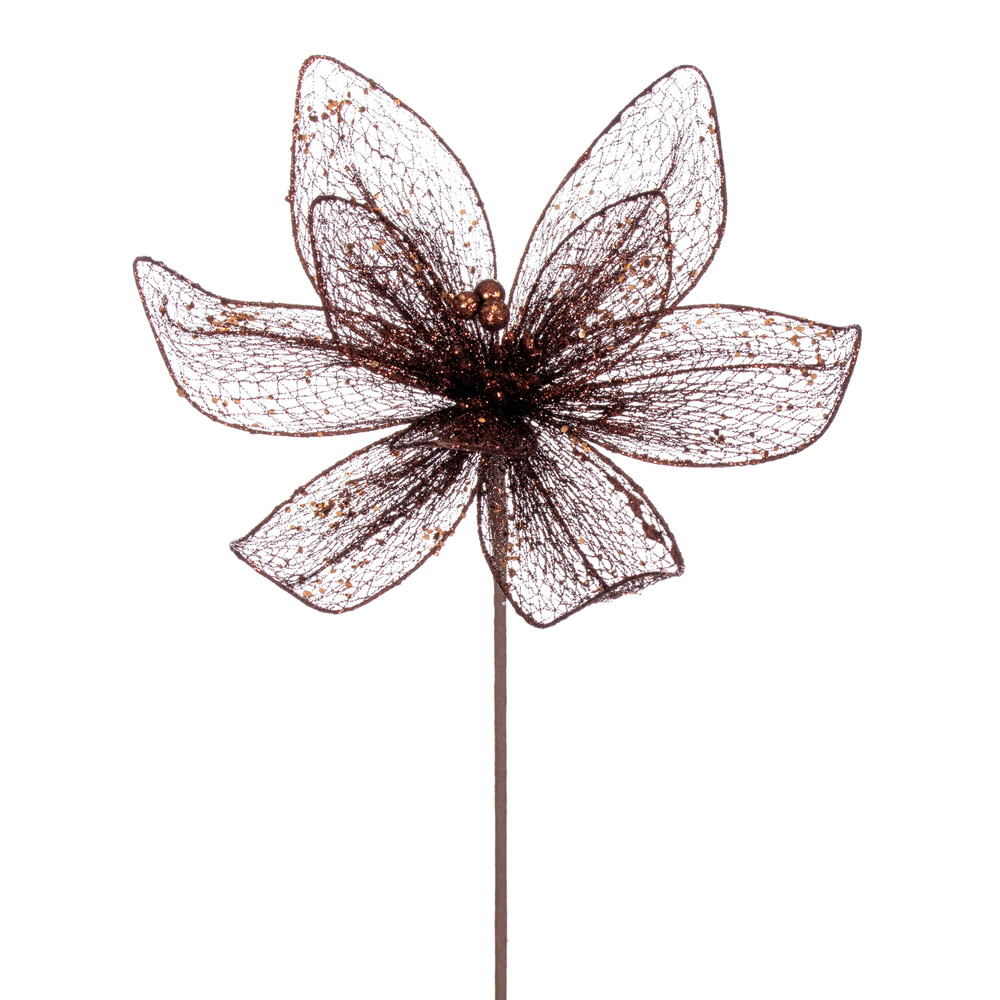 24 in. Mesh Glitter Sequin Poinsettia Spray, Mocha - 2 per Bag