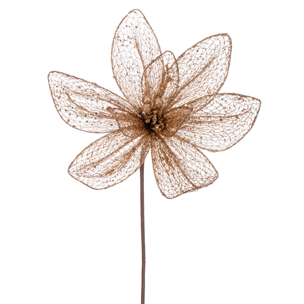 RG221958 24 in. Mesh Glitter Sequin Poinsettia Spray, Rose Gold - 2 per Bag