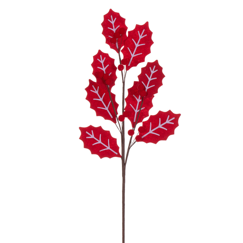 27.5 in. Felt Holly & Berry Spray, Red & White - 4 per Bag